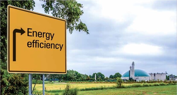 Sign with the inscription energy efficiency refers to a combined heat and power plant