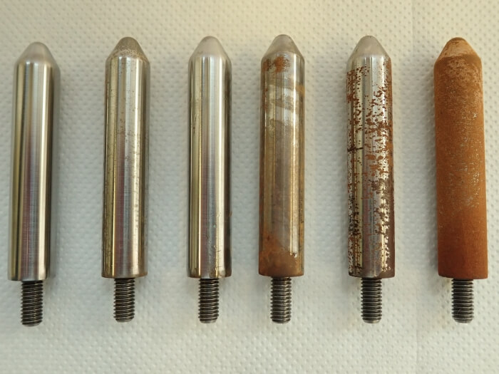 Different stages of steel corrosion after test setups