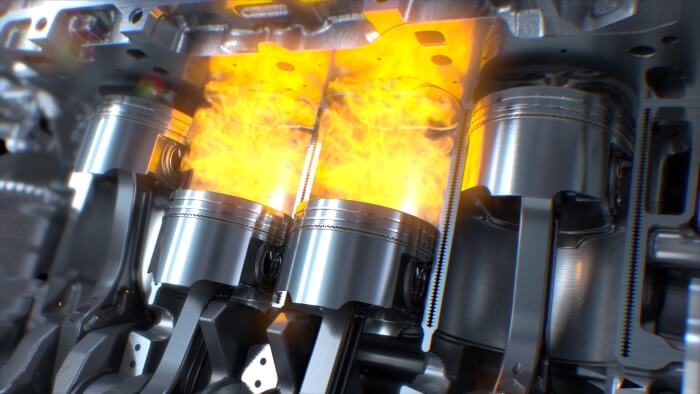 Pistons in a combustion engine
