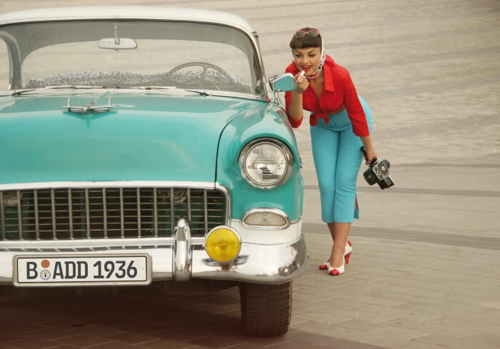 Classic car with a woman